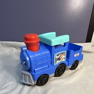 Fisher-Price Little People Blue Train Engine w/ Cargo Car Animal Graphics Sound